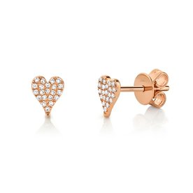 14K Rose Gold 0.10C Diamond Pave Heart Stud Earrings