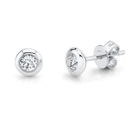 SHY CREATION INC 14K White Gold 0.40C Diamond Bezel Stud Earrings