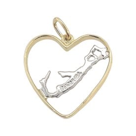 BERMUDA COLLECTION 18kt Yellow + White Gold Bermuda Map in Heart Pendant