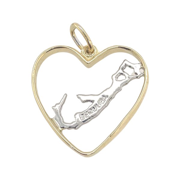 BERMUDA COLLECTION 18kt Yellow + White Gold Bermuda Map in Heart Pendant
