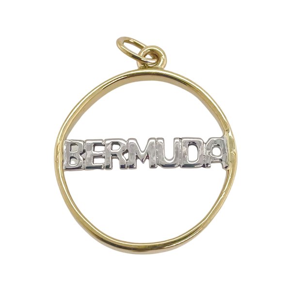 BERMUDA COLLECTION 18kt Yellow + White Gold Bermuda Word in Circle Pendant