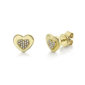 14K Yellow Gold 0.06ct Diamond Heart Stud Earrings