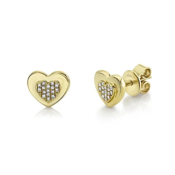 SHY CREATION INC 14K Yellow Gold 0.06ct Diamond Heart Stud Earrings