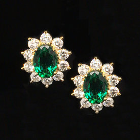 18ky 1.33ct Oval Emerald 1.20ct Diamond Earrings