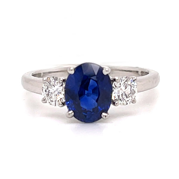 Platinum 2.05ct Oval Sapphire .50ct Diamond 3 Stone Ring