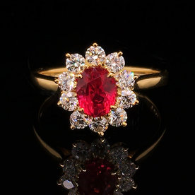 18ky 1.09ct Ruby .59ct Diamond Cluster Ring
