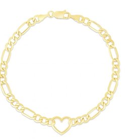 14k Gold Polished Heart Bracelet