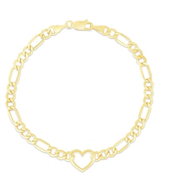 14k Gold Polished Heart Bracelet