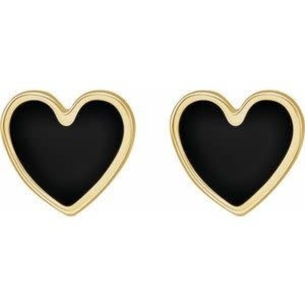 STULLER 14kt Gold Black Enamel Heart Stud Earrings