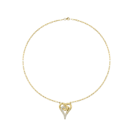 14K Yellow Gold .52ct Diamond Heart Paper Clip Link Necklace