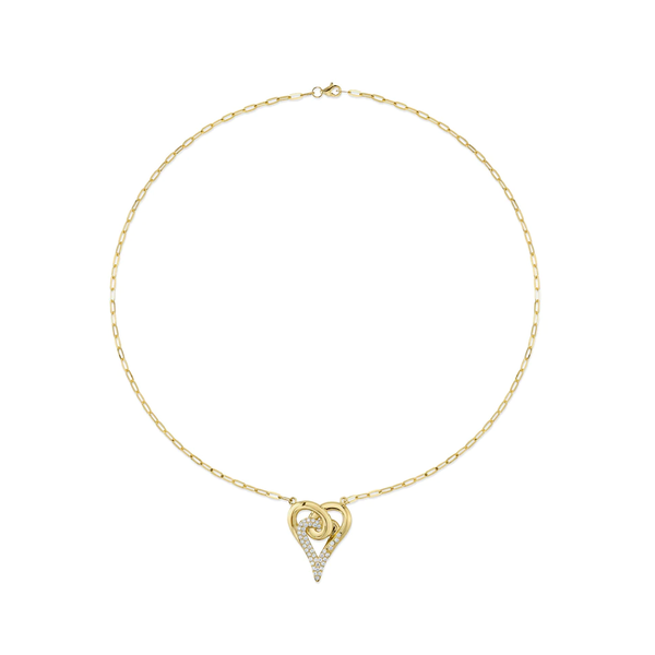 14K Yellow Gold .52ct Diamond Heart Paper Clip Link Necklace