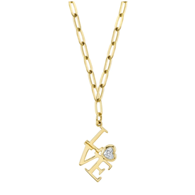 SHY CREATION INC 14K Yellow Gold .12ct Diamond Heart Bezel Love Paper Clip Link Necklace