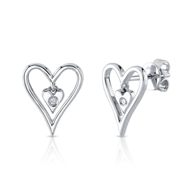 SHY CREATION INC 14K White Gold .03ct Diamond Open Heart Stud Earrings
