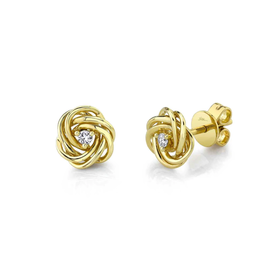 14K Yellow Gold 0.06C Diamond Love Knot Stud Earrings