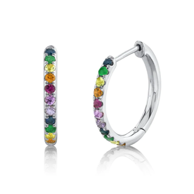 SHY CREATION INC 14K White Gold .32ct Multi-Color Stone Hoop Earrings