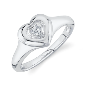 14K White Gold .11ct Diamond Heart Bezel Ring