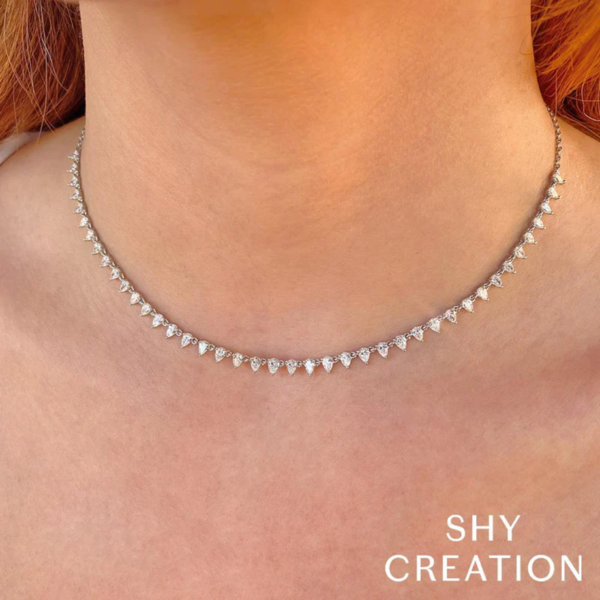 SHY CREATION INC 14K White Gold 2.74C Diamond Pear Necklace