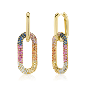 14K Yellow Gold 0.17C Diamond & 1.18C Multi-Color Stone Pave Earrings