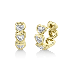 14K Yellow Gold 0.69C Diamond Bezel Heart Huggie Earrings