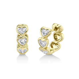 SHY CREATION INC 14K Yellow Gold 0.69C Diamond Bezel Heart Huggie Earrings