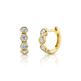 14K Yellow Gold 0.64C Diamond Hexagon Huggie Earrings
