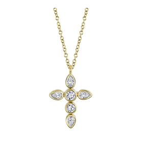 SHY CREATION INC 14K Y/G 0.42CT Pear Cross Necklace