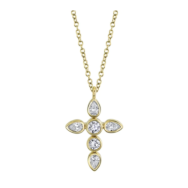 SHY CREATION INC 14K Y/G 0.42CT Pear Cross Necklace