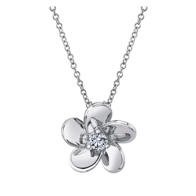 SHY CREATION INC 14K W/G 0.16CT DIAMOND FLOWER NECKLACE
