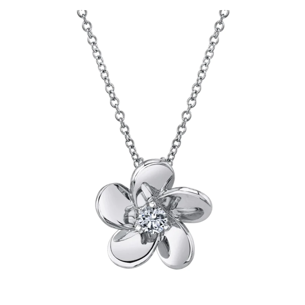 SHY CREATION INC 14K W/G 0.16CT DIAMOND FLOWER NECKLACE