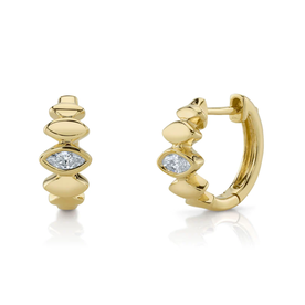 SHY CREATION INC 14K Y/G 0.15CT DIAMOND MARQUISE HUGGIE EARRINGS