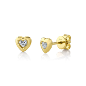 14K Yellow Gold 0.16C Diamond Bezel Heart Stud Earrings