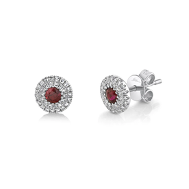 SHY CREATION INC 14K W/G 0.20CT DIAMOND & 0.28CT RUBY STUD EARRINGS