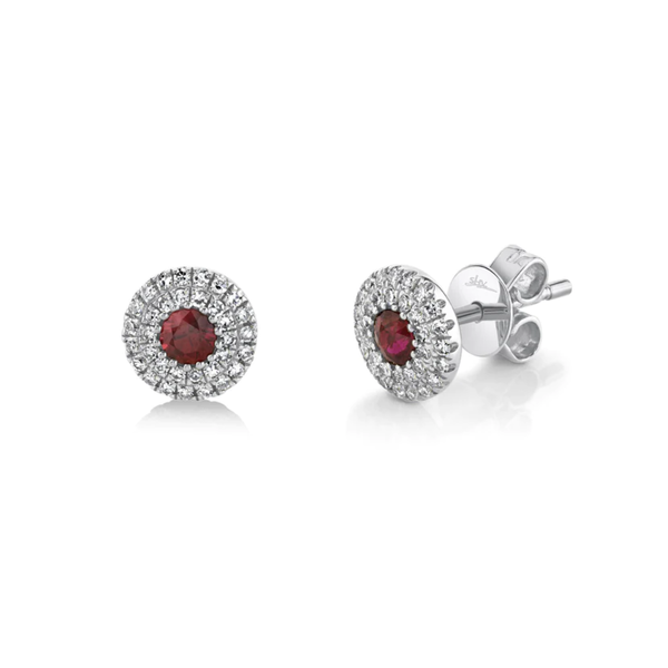 SHY CREATION INC 14K W/G 0.20CT DIAMOND & 0.28CT RUBY STUD EARRINGS