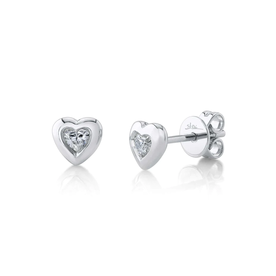 14K White Gold 0.16C Diamond Bezel Heart Stud Earrings