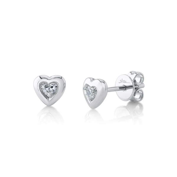 SHY CREATION INC 14K White Gold 0.16C Diamond Bezel Heart Stud Earrings