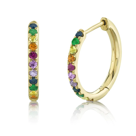 SHY CREATION INC 14K Yellow Gold 0.32C Multi-Color Sapphire Hoop Earrings