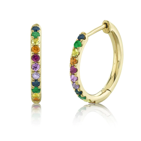SHY CREATION INC 14K Yellow Gold 0.32C Multi-Color Sapphire Hoop Earrings