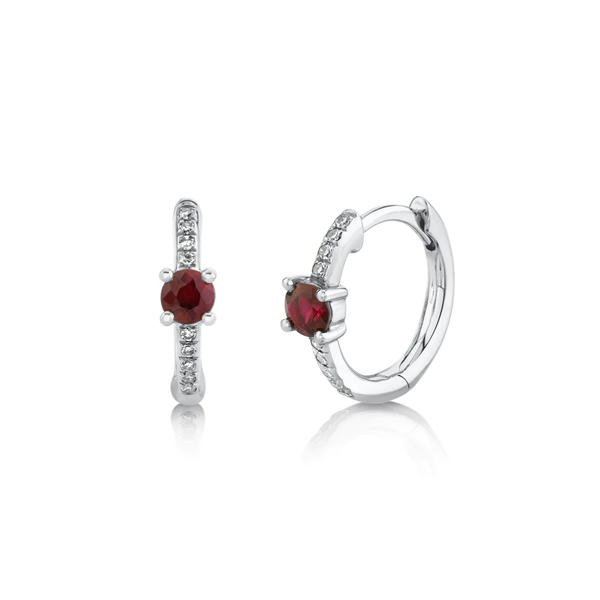 SHY CREATION INC SC55020189 - 0.06CT DIAMOND & 0.29CT RUBY 14K W/G HUGGIE EARRING