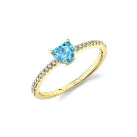 14K Yellow Gold 0.11C Diamond & 0.57C Blue Topaz Heart Ring