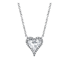 14K White Gold 0.08C Diamond & 1.10C White Topaz Heart Necklace