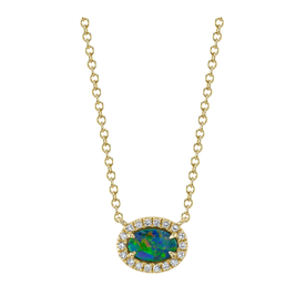 SHY CREATION INC 14K Yellow Gold 0.05C Diamond & 0.33C Opal Necklace