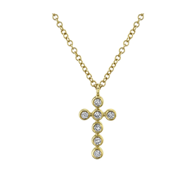 14K Yellow Gold 0.09C Diamond Bezel Cross Necklace