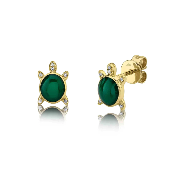 SHY CREATION INC 14K Y/G  0.03CT DIAMOND & GREEN ENAMEL TURTLE STUD EARRINGS
