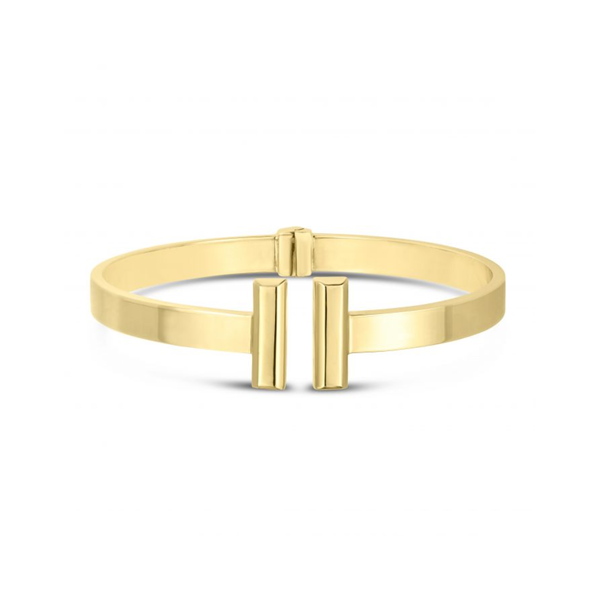 14K Gold Polished Bar Cuff Bangle