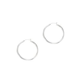 14K White Gold Round Hoop Earrings