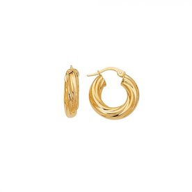 14K Yellow Gold Thick Round Twist Hoop Earring