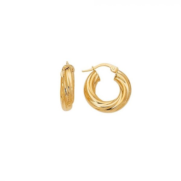 14K Yellow Gold Thick Round Twist Hoop Earring