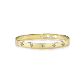 SHY CREATION INC 14K Yellow Gold .07ct Diamond Pave Star Latch Lock Bangle