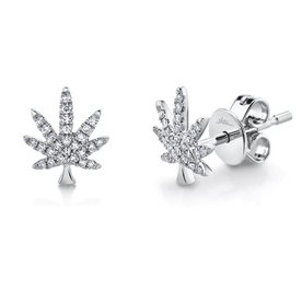 SHY CREATION INC 14k White Gold .10ct Diamond Leaf Stud Earrings