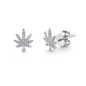 SHY CREATION INC 14k White Gold .10ct Diamond Leaf Stud Earrings